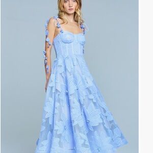 Ciebon Elegant Blue Floral Midi Dress